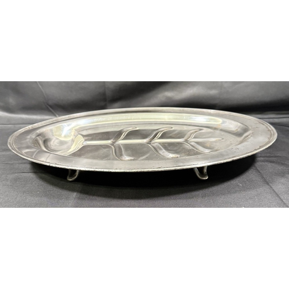 Vintage Silverplated Meat Tray Platter 16in Silver Tree Well Footed Platter